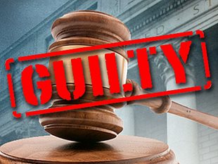 Gavel with the word 'Guilty' over top