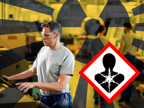 Worker working near radioactive materials