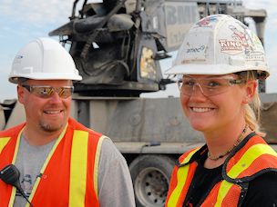 Unionized workers on a construction site