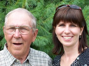 Janice Martell posing with her father Jim Hobbs