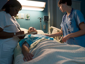 Female nurses working the night shift at a hospital