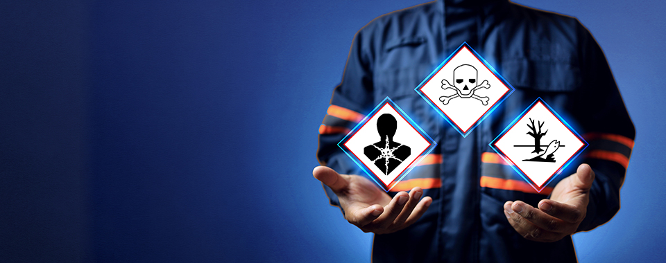 Worker and WHMIS symbols.